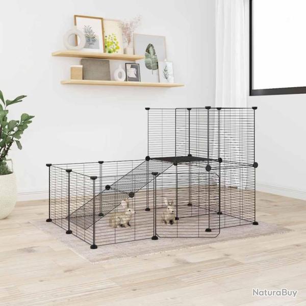 Cage animaux de compagnie � 20 panneaux et porte Noir 35x35 cm
