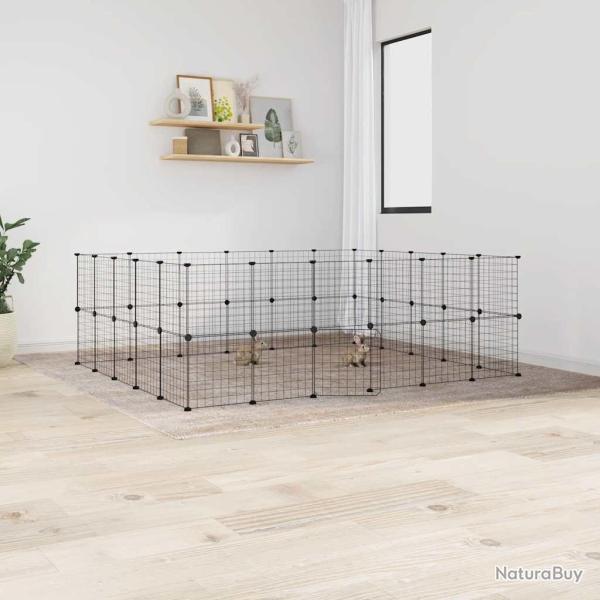 Cage animaux de compagnie � 44 panneaux et porte Noir 35x35 cm alsavelo