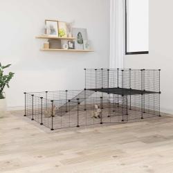 Cage animaux de compagnie &agrave; 44 panneaux et porte Noir 35x35 cm