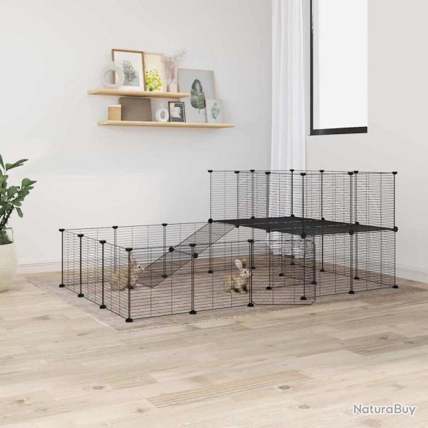 Cage animaux de compagnie � 44 panneaux et porte Noir 35x35 cm
