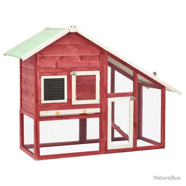 Clapier Rouge et blanc 140x63x120 cm Bois de sapin massif
