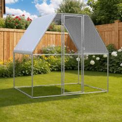 Poulailler argent&eacute; et gris 2x2x2 m acier galvanis&eacute;