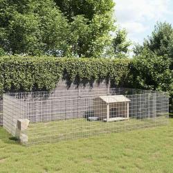 Enclos pour animaux en libert&eacute; 24 panneaux fer galvanis&eacute;