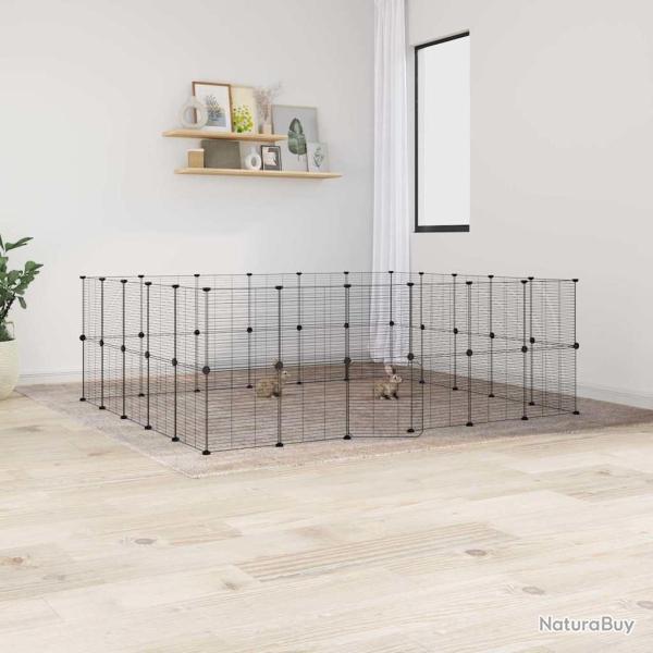 Cage animaux de compagnie � 44 panneaux et porte Noir 35x35 cm