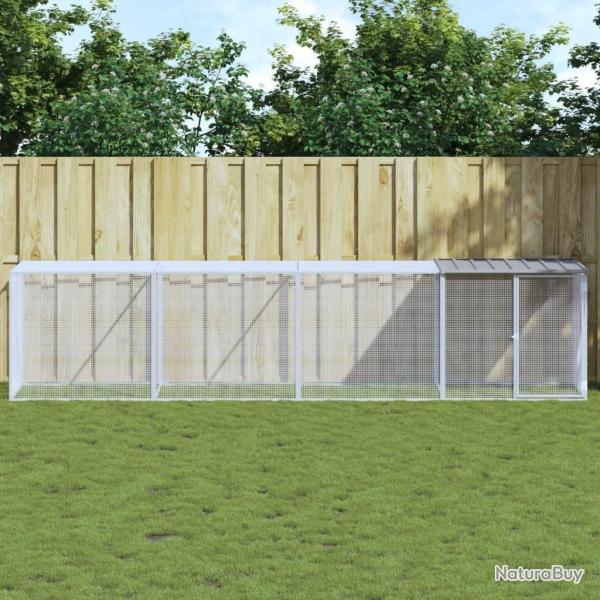 Poulailler avec toit gris clair 403x98x90 cm acier galvanis� alsavelo