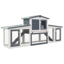 Clapier large d'ext&eacute;rieur Gris et blanc 204x45x85 cm Bois