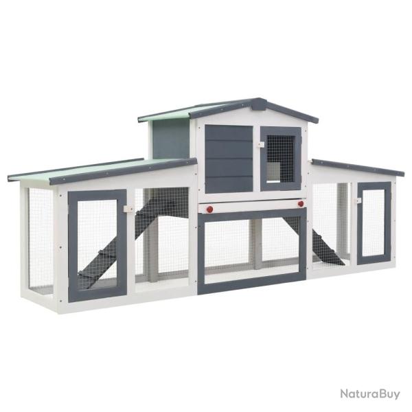 Clapier large d'ext�rieur Gris et blanc 204x45x85 cm Bois