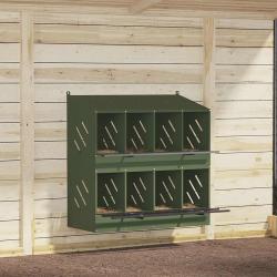 Nichoir &agrave; poules avec 8 compartiments vert olive m&eacute;tal
