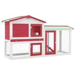 Clapier large d'ext&eacute;rieur Rouge et blanc 145x45x84 cm Bois