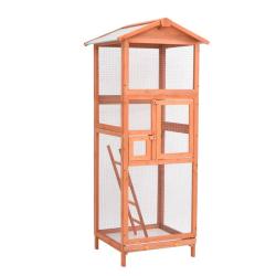 Cage &agrave; oiseaux 68x62x166 cm bois de sapin massif