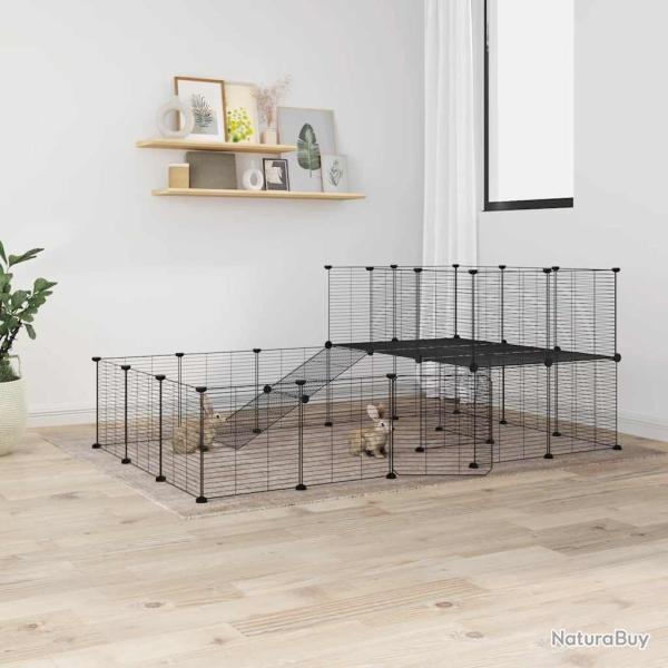 Cage animaux de compagnie � 36 panneaux et porte Noir 35x35 cm