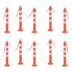 Bornes de contr&ocirc;le du trafic 10 pcs avec cha&icirc;ne 75 cm PE