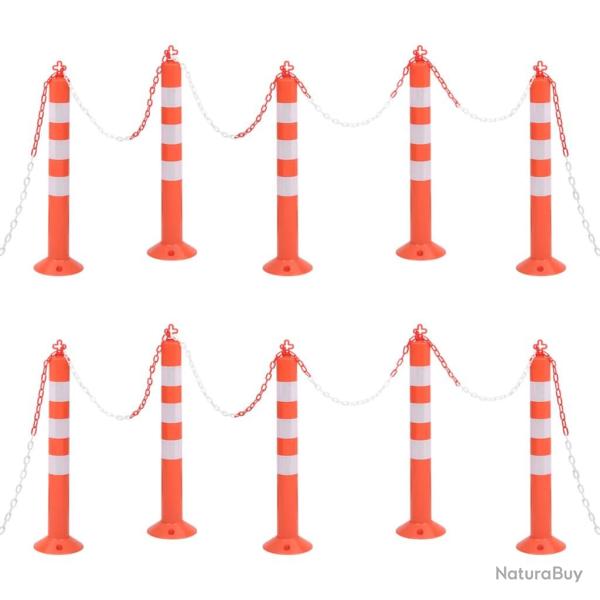 Bornes de contr�le du trafic 10 pcs avec cha�ne 75 cm PE