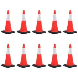 C&ocirc;nes de signalisation r&eacute;fl&eacute;chissants &agrave; base lourde 10 pcs 75cm