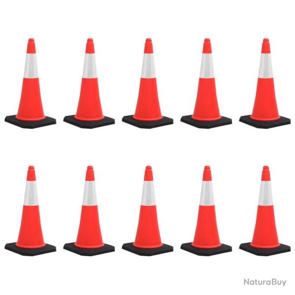 C�nes de signalisation r�fl�chissants � base lourde 10 pcs 75cm