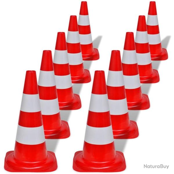 C�ne de signalisation r�fl�chissant 10 pcs 50 cm Rouge et blanc