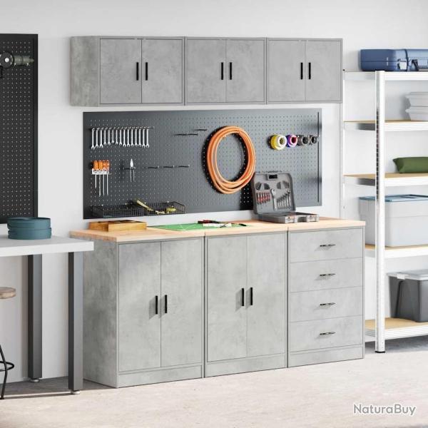 Armoires de garage 6 pcs gris b�ton bois d'ing�nierie