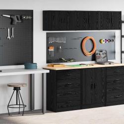Armoires de garage 2 pcs noir bois d'ing&eacute;nierie
