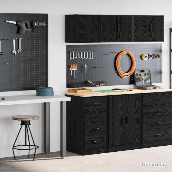 Armoires de garage 2 pcs noir bois d'ing�nierie