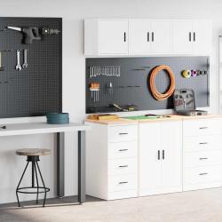Armoires de garage 2 pcs blanc bois d'ing&eacute;nierie