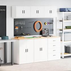 Armoires de garage 6 pcs blanc bois d'ing&eacute;nierie