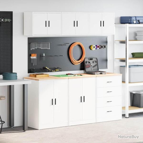 Armoires de garage 6 pcs blanc bois d'ing�nierie