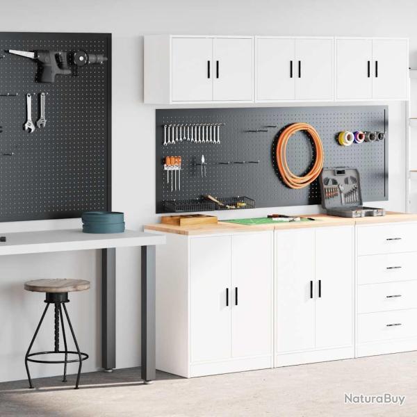 Armoires de garage 2 pcs blanc bois d'ing�nierie alsavelo