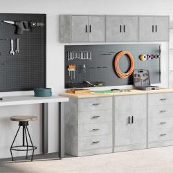 Armoires de garage 2 pcs gris b&eacute;ton bois d'ing&eacute;nierie