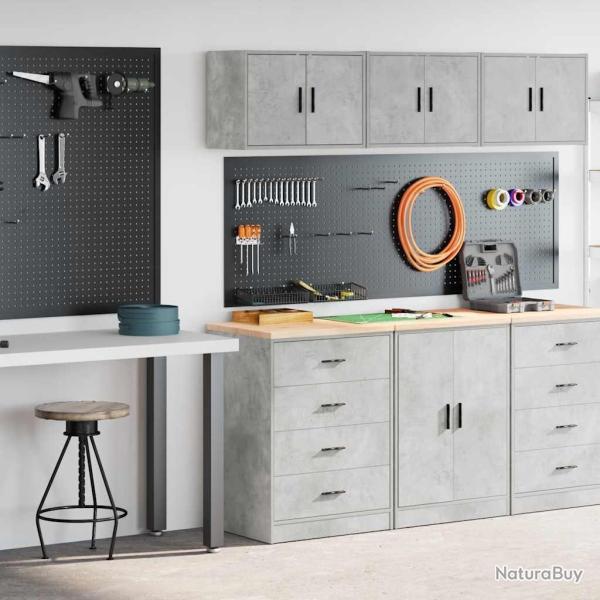 Armoires de garage 2 pcs gris b�ton bois d'ing�nierie