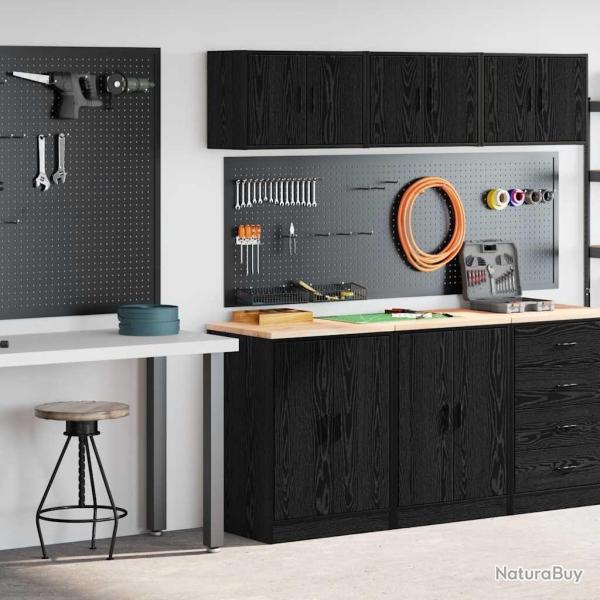 Armoires de garage 2 pcs noir bois d'ing�nierie alsavelo