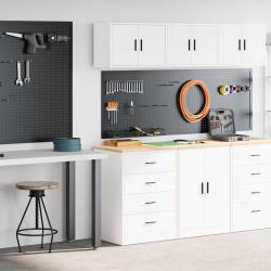 Armoires de garage 2 pcs blanc bois d'ing&eacute;nierie
