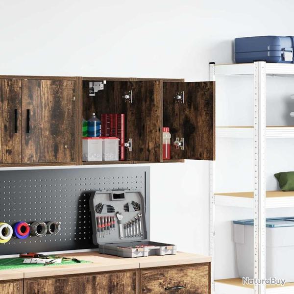 Armoires murales de garage 2 pcs ch�ne fum� bois d'ing�nierie alsavelo