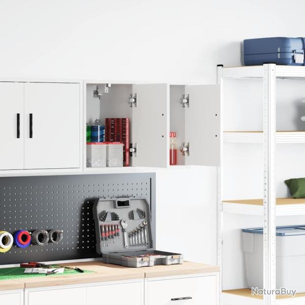Armoires murales de garage 2 pcs blanc bois d'ing�nierie