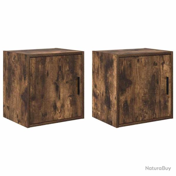 Armoires murales de garage 2 pcs ch�ne fum� bois d'ing�nierie