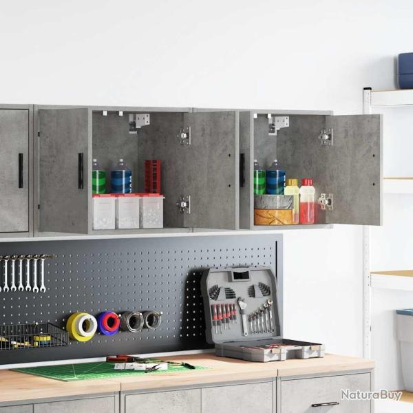 Armoires murales de garage 2 pcs gris b�ton bois d'ing�nierie