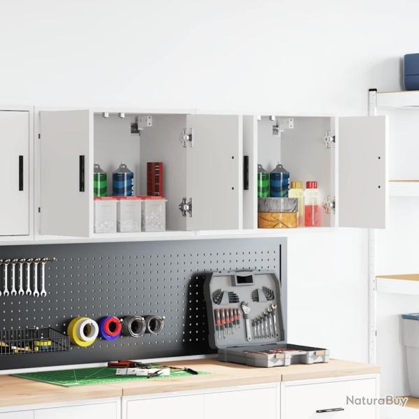 Armoires murales de garage 2 pcs blanc bois d'ing�nierie