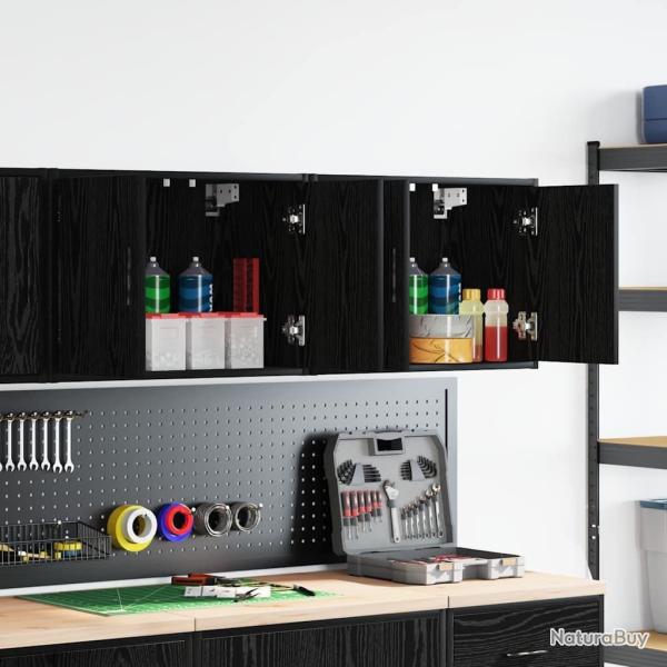 Armoires murales de garage 2 pcs noir bois d'ing�nierie