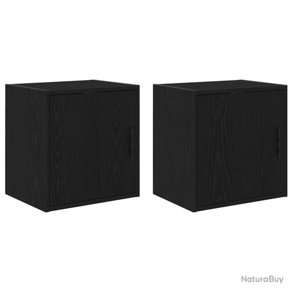 Armoires murales de garage 2 pcs noir bois d'ing�nierie