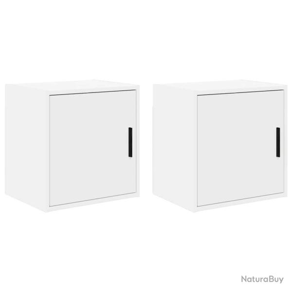 Armoires murales de garage 2 pcs blanc bois d'ing�nierie