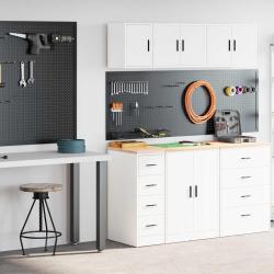 Armoires de garage 2 pcs blanc bois d'ing&eacute;nierie
