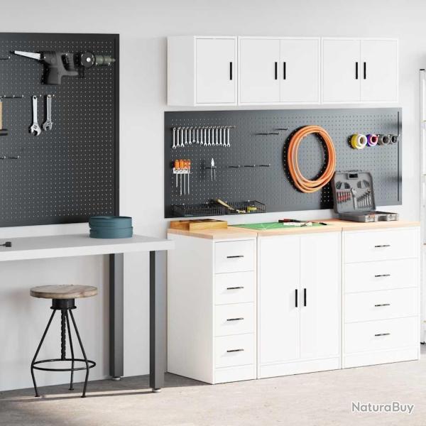 Armoires de garage 2 pcs blanc bois d'ing�nierie