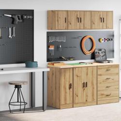 Armoires garage 2 pcs ch&ecirc;ne artisanal bois d'ing&eacute;nierie