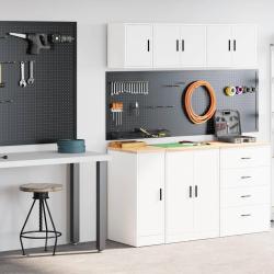Armoires de garage 2 pcs blanc bois d'ing&eacute;nierie