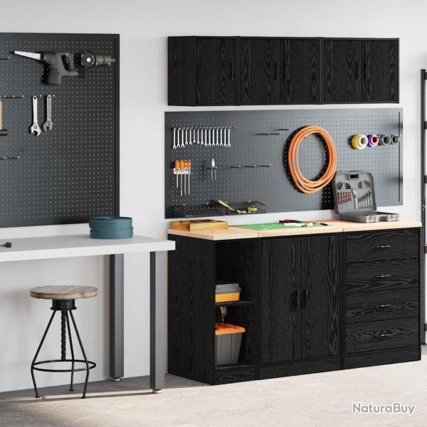 Armoires de garage 2 pcs noir bois d'ingnierie alsavelo