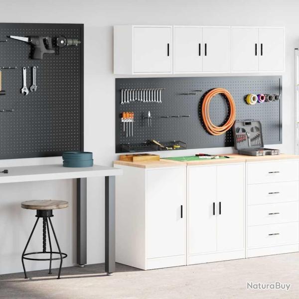 Armoires de garage 2 pcs blanc bois d'ing�nierie