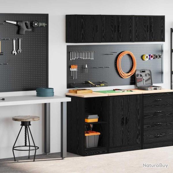 Armoires de garage 2 pcs noir bois d'ingnierie alsavelo