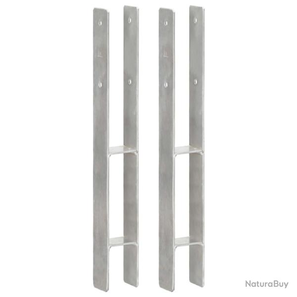 Piquets de clture 2 pcs Argent 7x6x60 cm Acier galvanis alsavelo