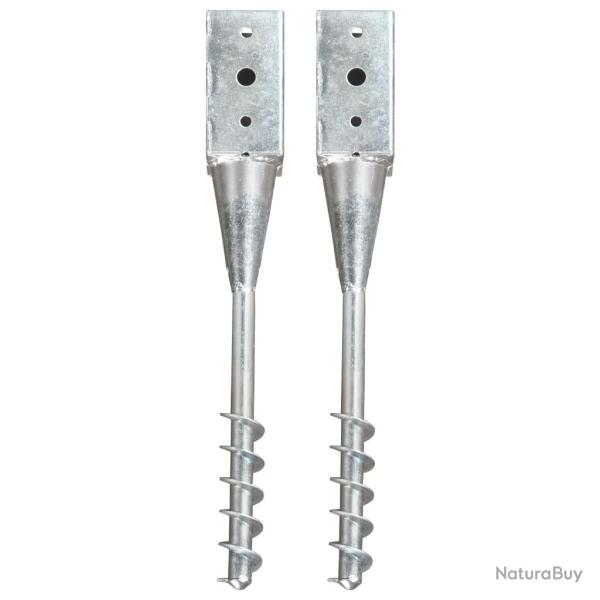 Piquets au sol 2 pcs Argent� 10x10x57 cm Acier galvanis�