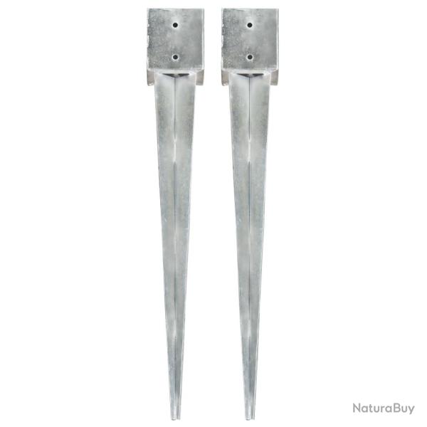 Piquets au sol 2 pcs Argent� 12x12x89 cm Acier galvanis� alsavelo