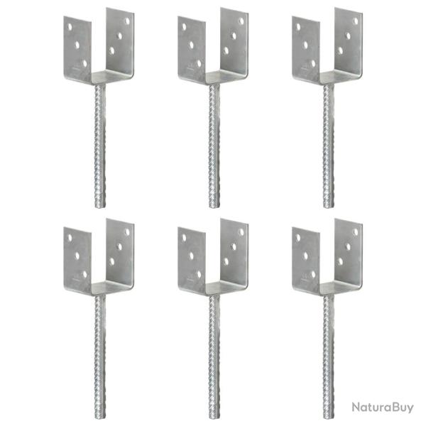Piquets de cl�ture 6 pcs Argent� 8x6x30 cm Acier galvanis�